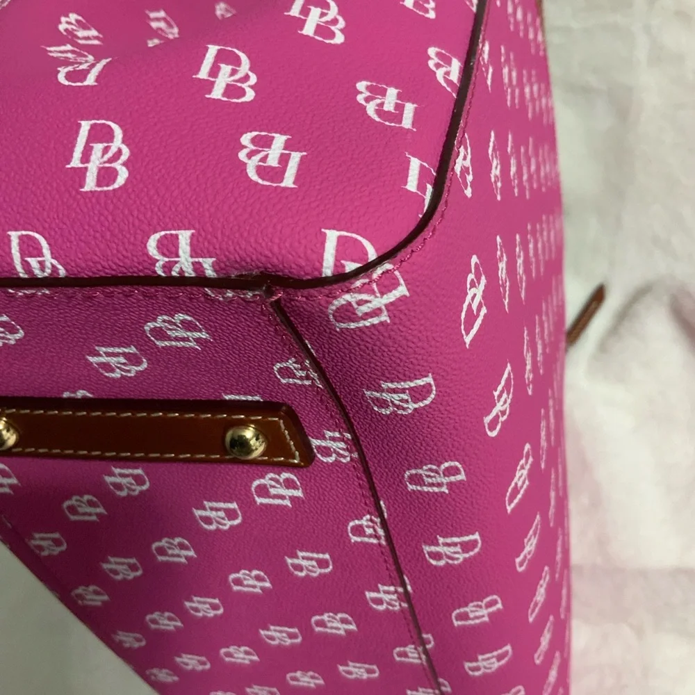 Dooney & Bourke Pink Logo Satchel with Brown Handles